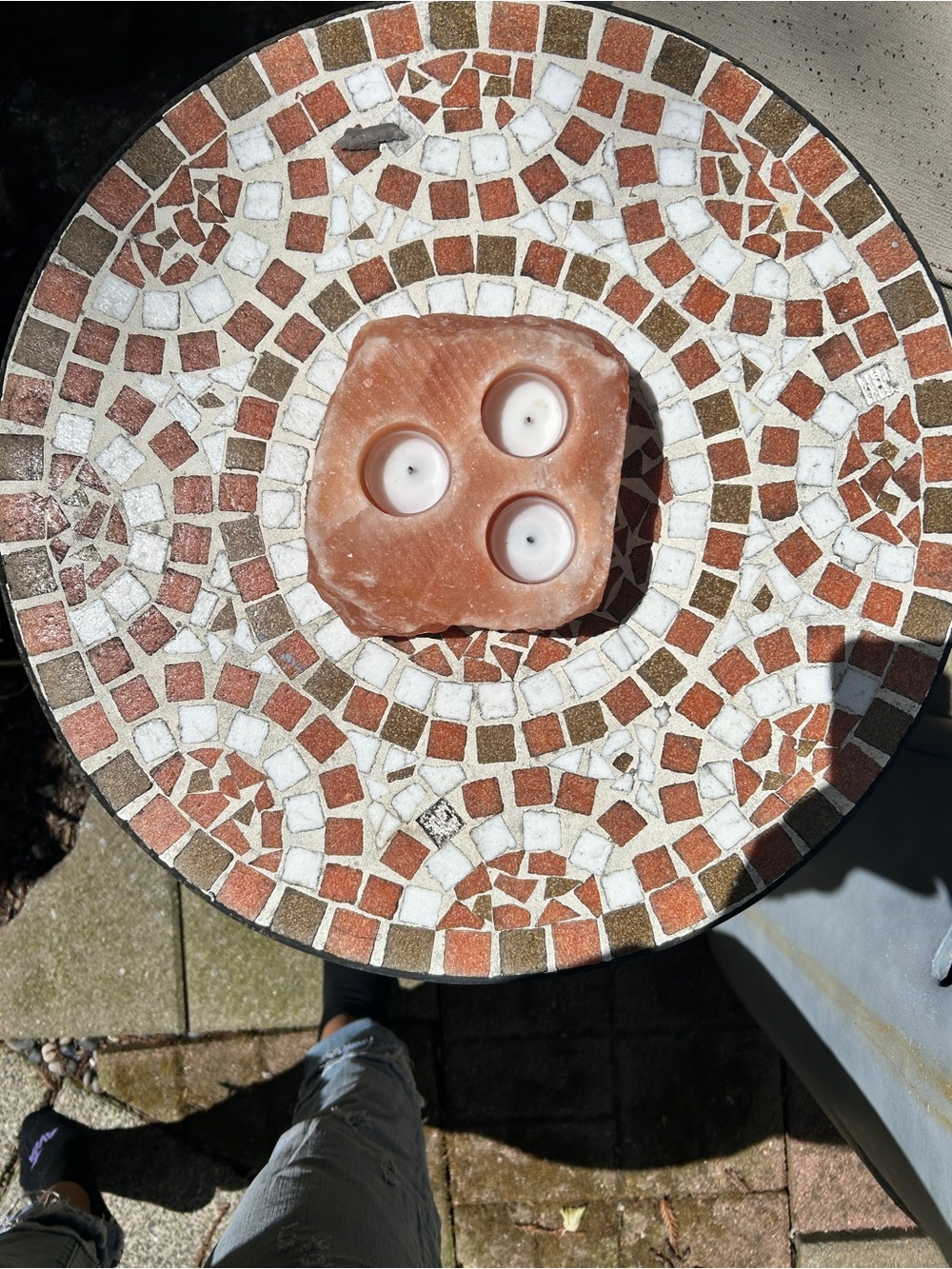 Himalayan Salt Tealight Holder - Orange Pink Block - Picture 3 of 4